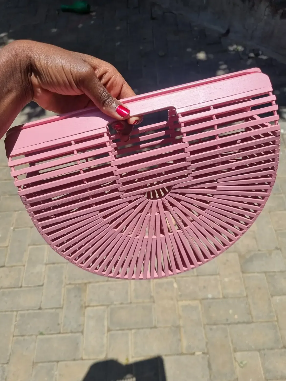 Wooden Bamboo Beach Bag (Pink/Black) — like new condition, Kajiado